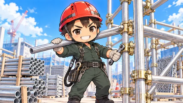 単管パイプを担ぐ足場職人のイラスト
