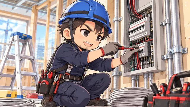 分電盤を作業する電気工事士のイラスト