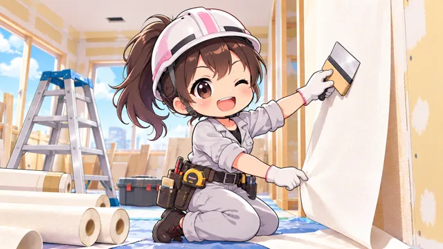 壁紙を貼る内装職人のイラスト