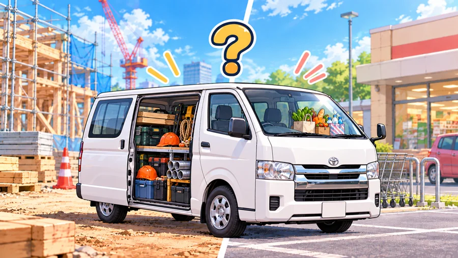 現場と買い物の両方で使う車のイラスト
